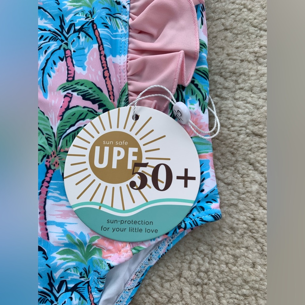 Caden Lane NWT Size 6-12 Months Ocean Pearl Ruffle Palm Tree One Piece Swimsuit - Picture 6 of 7